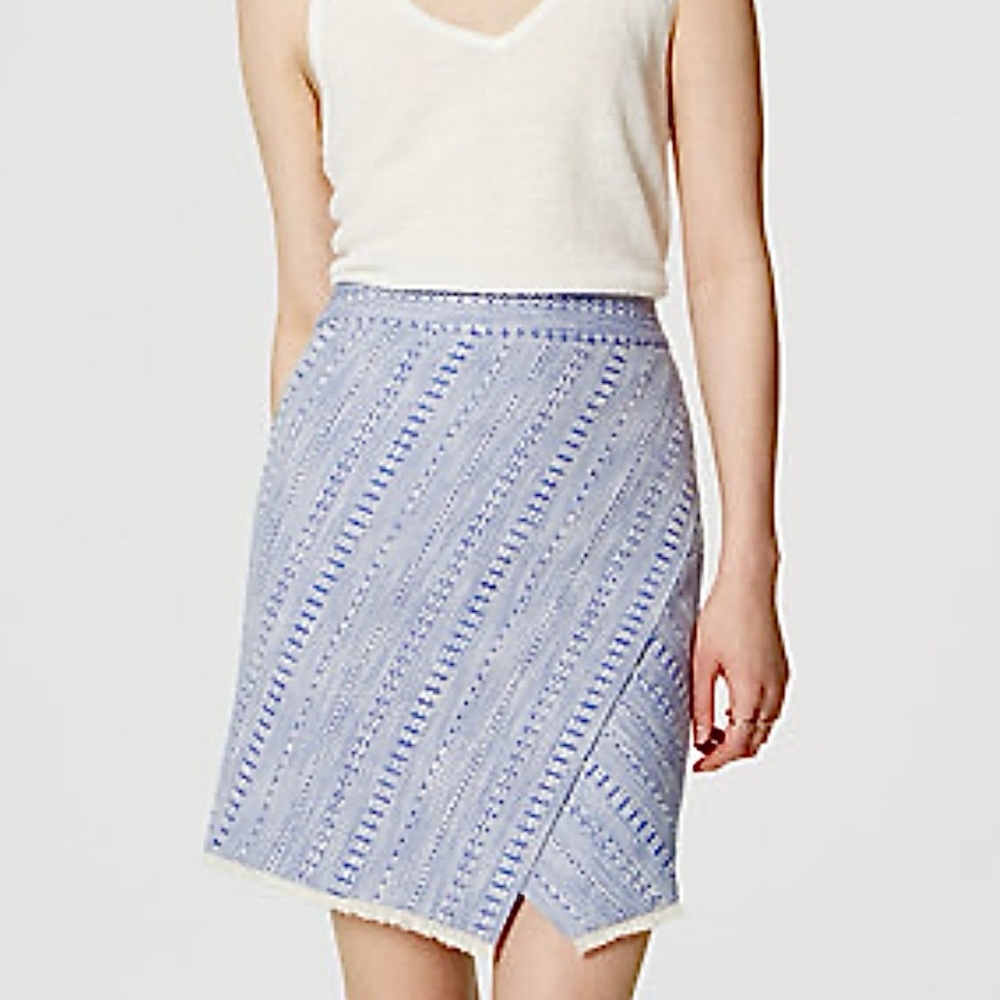 NWT Ann Taylor LOFT Asymmetrical Woven Fringe Mini Skirt